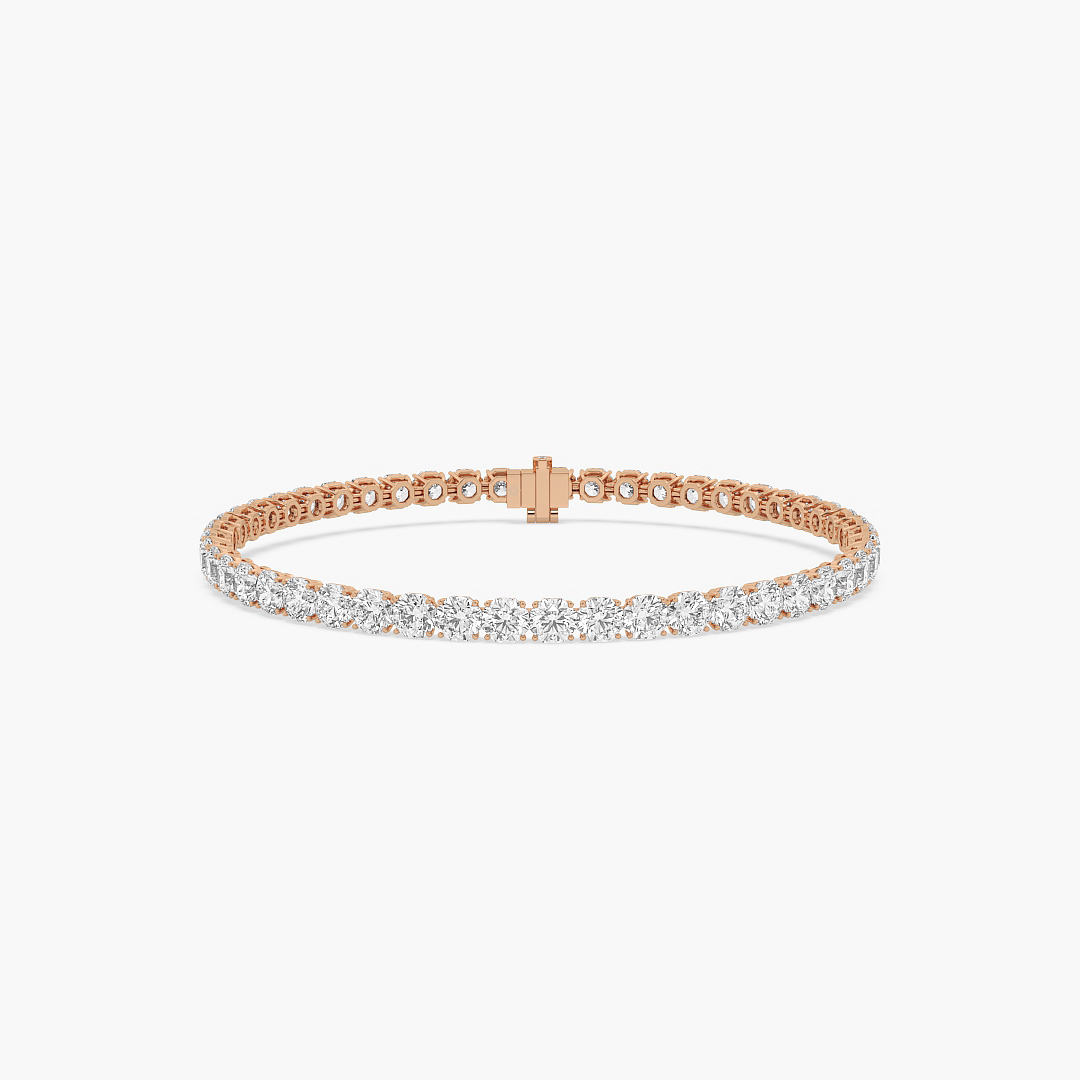 8.71 carat lab grown diamond tennis bracelet in 14KT rose gold, front view