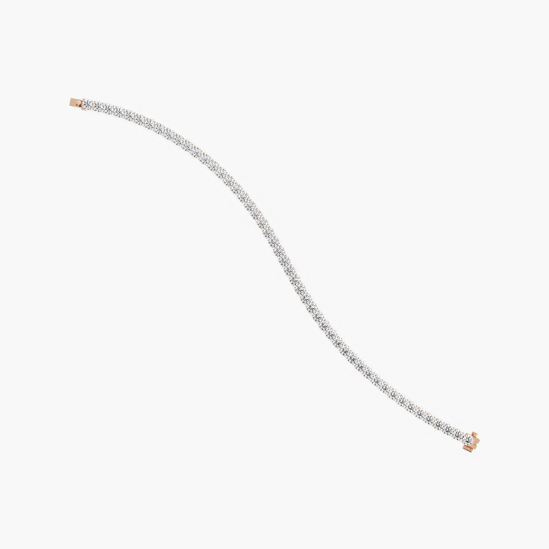 Close-up of the 46 lab grown diamonds on the 8.71 carat tennis bracelet in 14KT rose gold