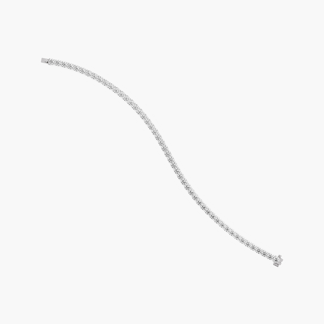 Close-up of the 47 lab grown diamonds on the 9.49 carat tennis bracelet in 14KT white gold