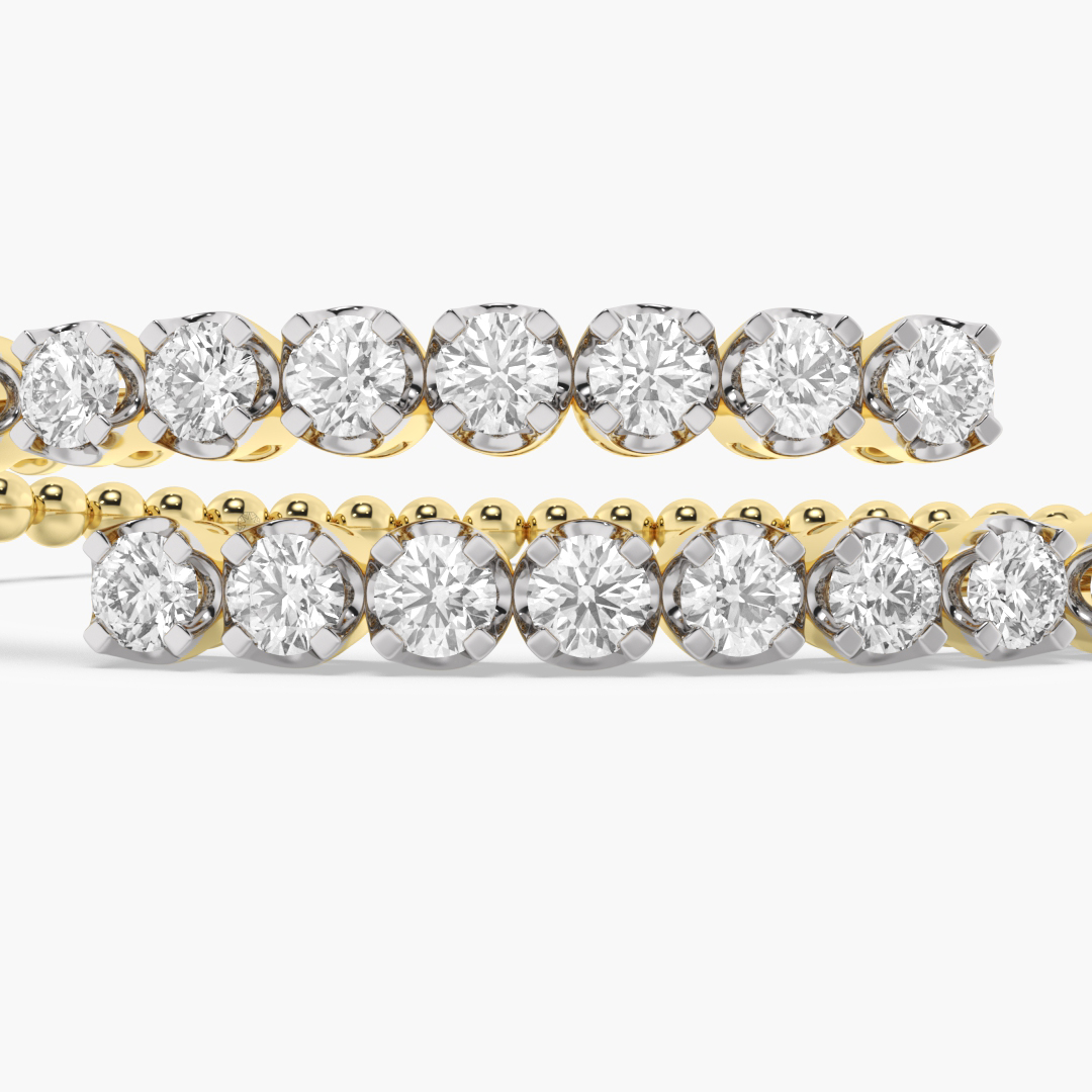 3.39 carat lab grown diamond bangle in 18KT yellow gold, worn on model