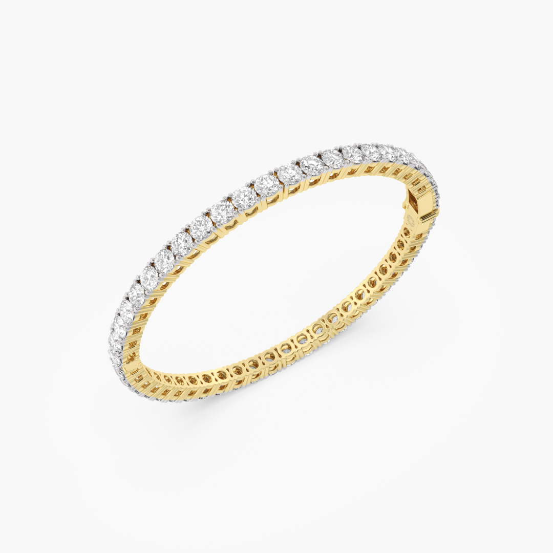 Close-up of the 48 lab grown diamonds on the 9.71 carat bangle in 14KT yellow gold