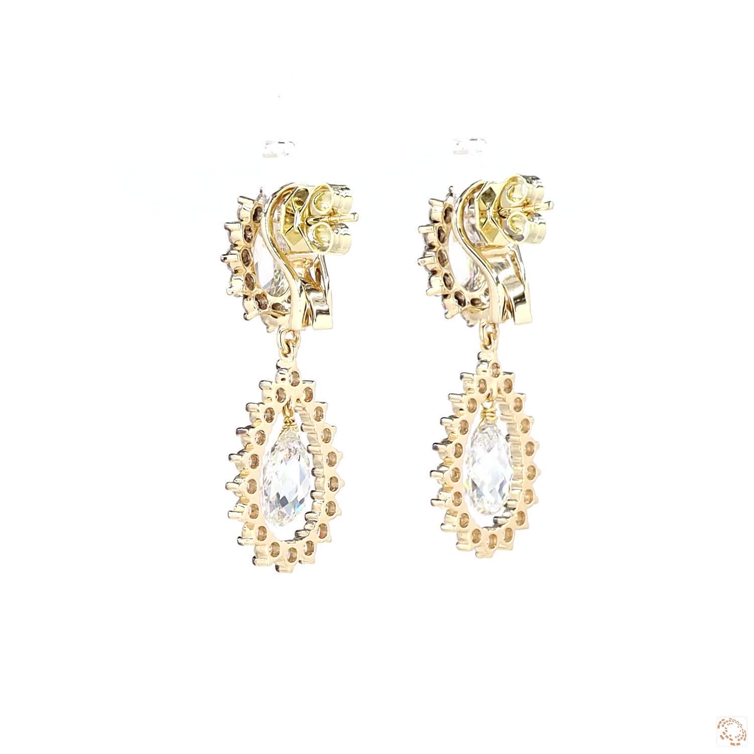 7.76 carat lab grown diamond hoop earrings in 14KT yellow gold, worn on model