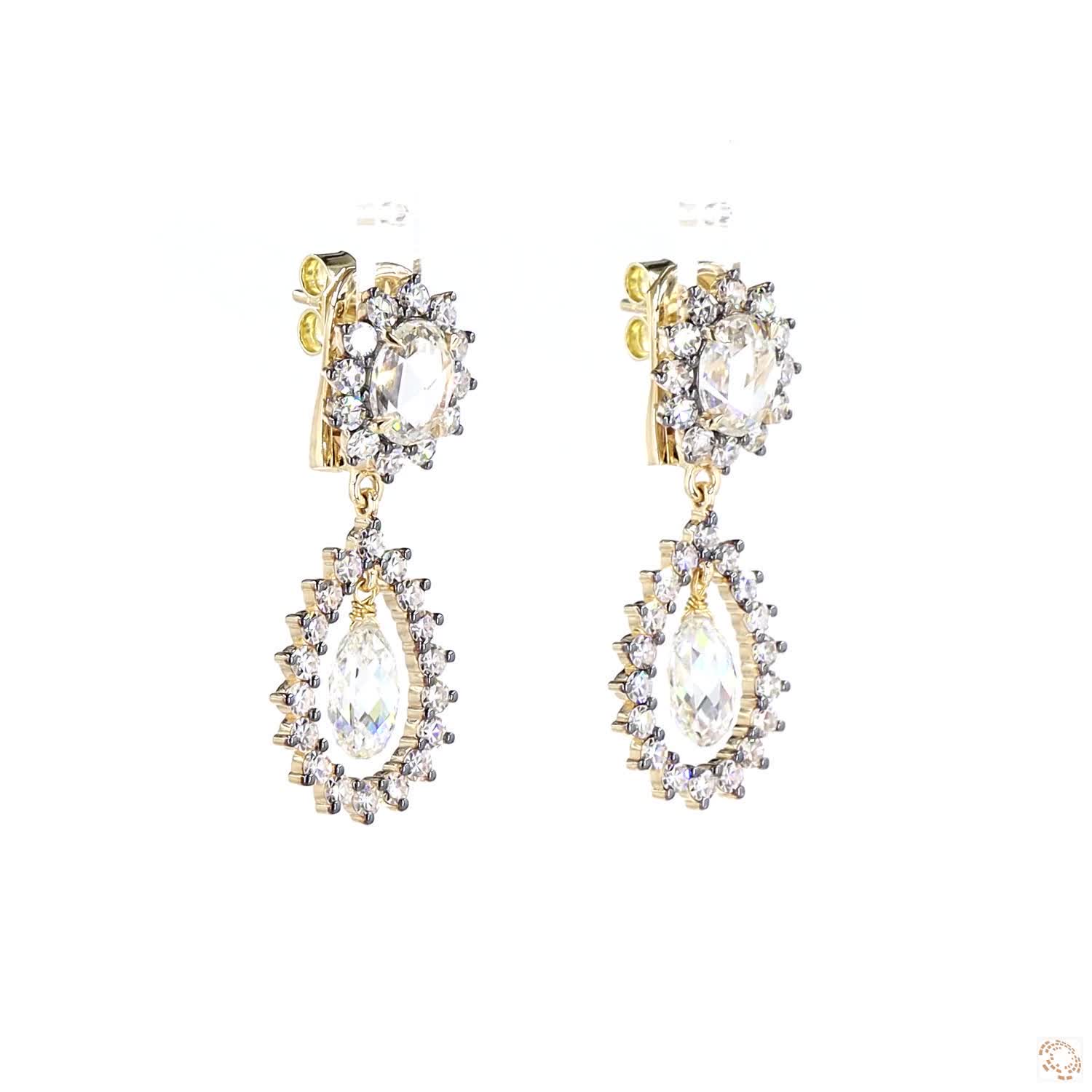 7.76 carat lab grown diamond hoop earrings in 14KT yellow gold, shown with a scale reference