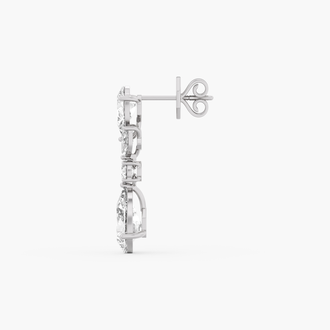 Close-up of the 10 lab grown diamonds on the 7.37 carat drop earrings in 14KT white gold