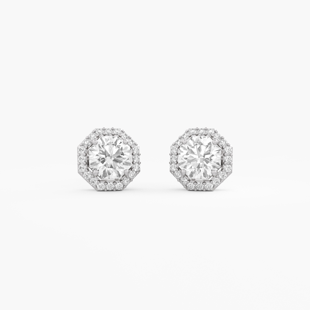 0.93 carat lab grown diamond stud earrings in 18KT white gold, front view