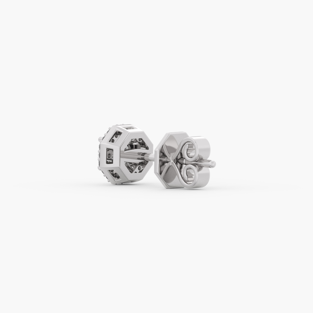 0.93 carat lab grown diamond stud earrings in 18KT white gold, worn on model