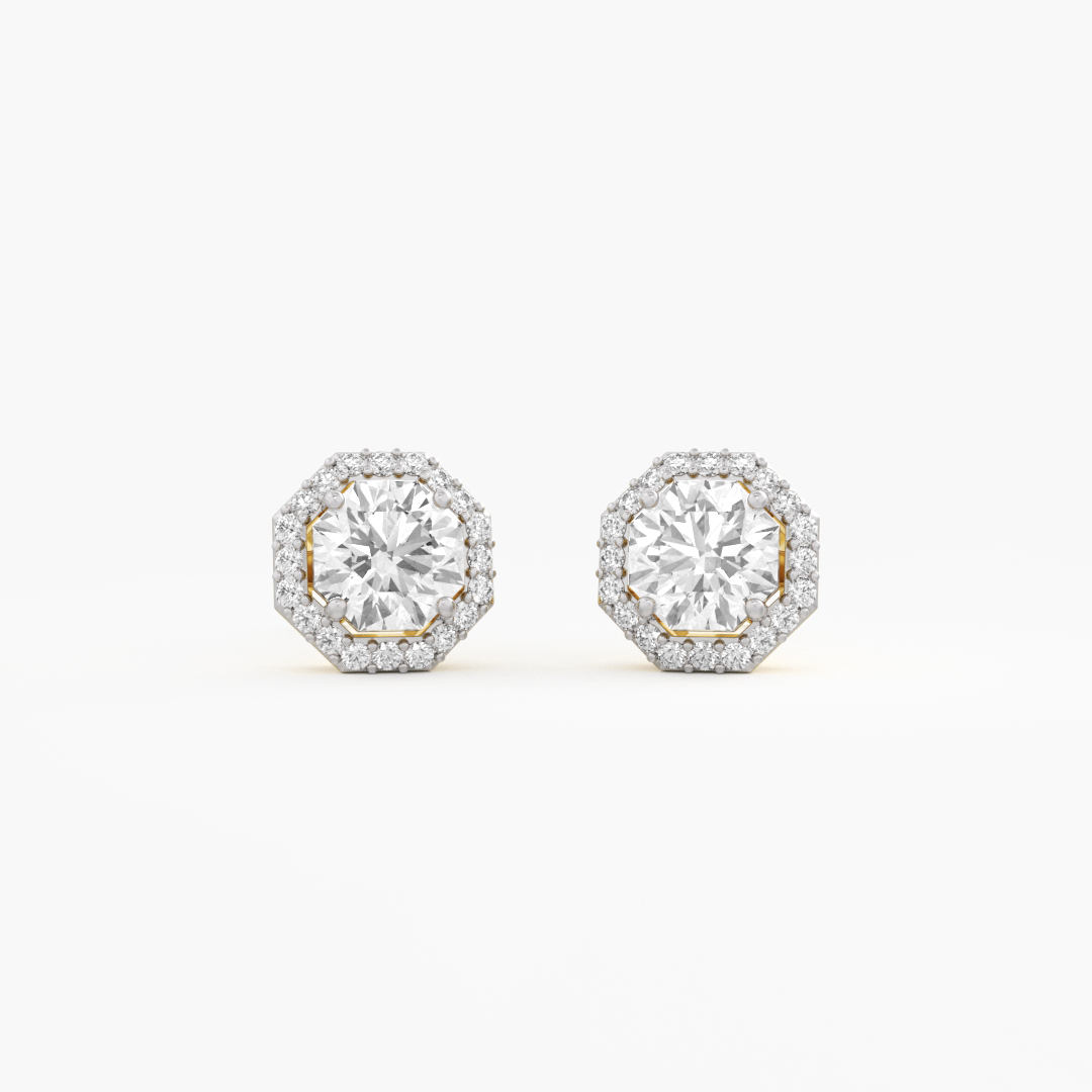 0.91 carat lab grown diamond stud earrings in 14KT yellow gold, front view