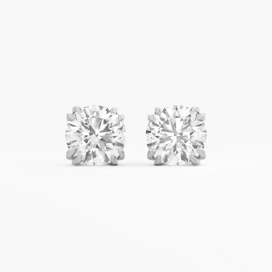 8.10 carat lab grown diamond stud earrings in 18KT white gold, front view