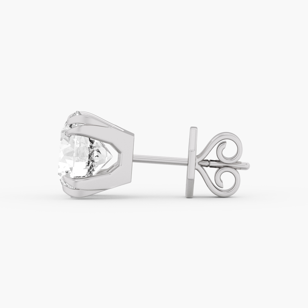 Close-up of the 2 lab grown diamonds on the 8.10 carat stud earrings in 18KT white gold