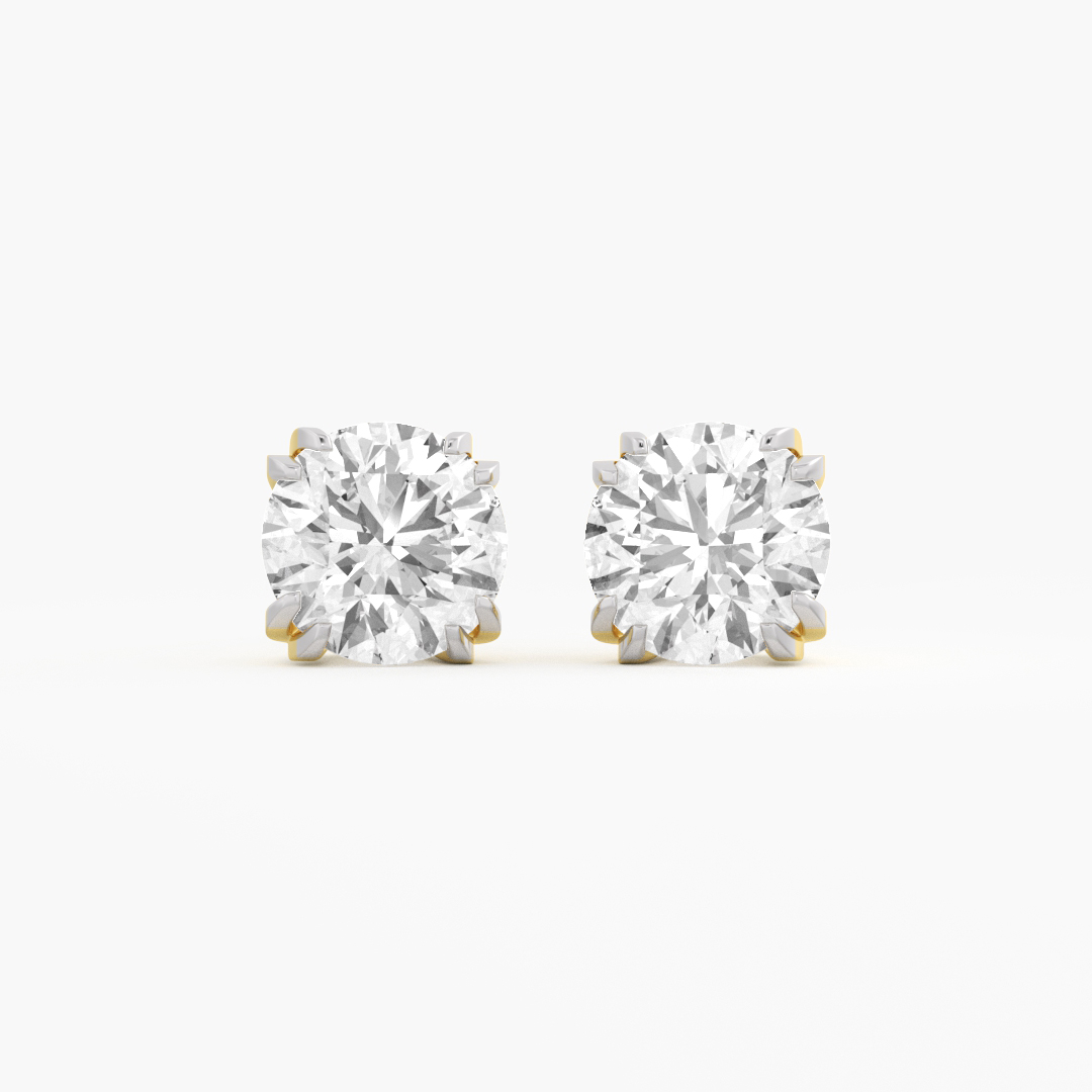 8.10 carat lab grown diamond stud earrings in 18KT yellow gold, front view