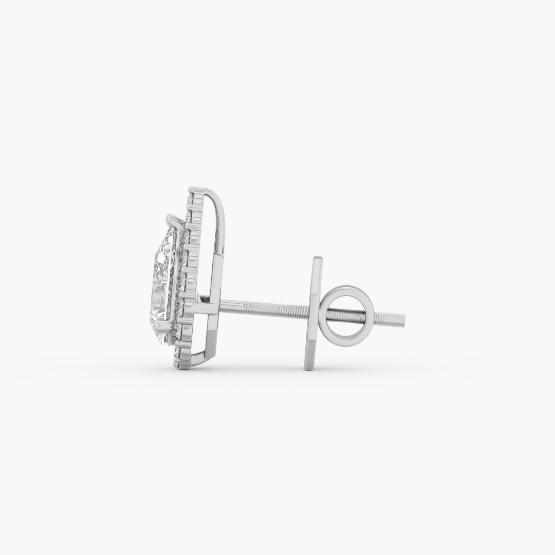 Close-up of the 36 lab grown diamonds on the 2.76 carat stud earrings in 18KT white gold