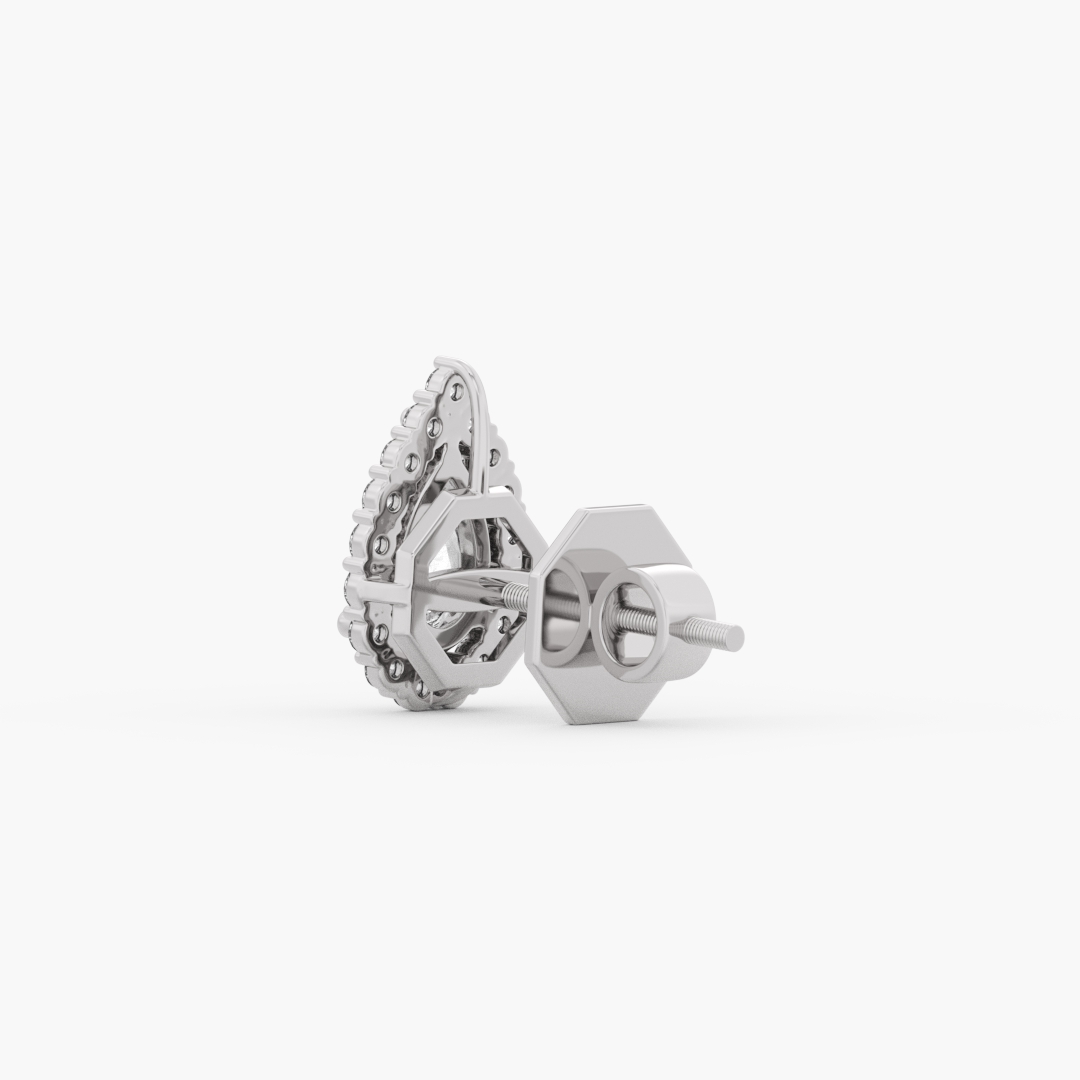 2.76 carat lab grown diamond stud earrings in 18KT white gold, worn on model