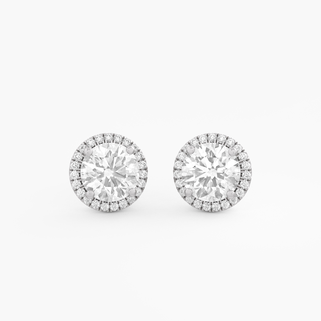2.22 carat lab grown diamond stud earrings in 14KT white gold, front view