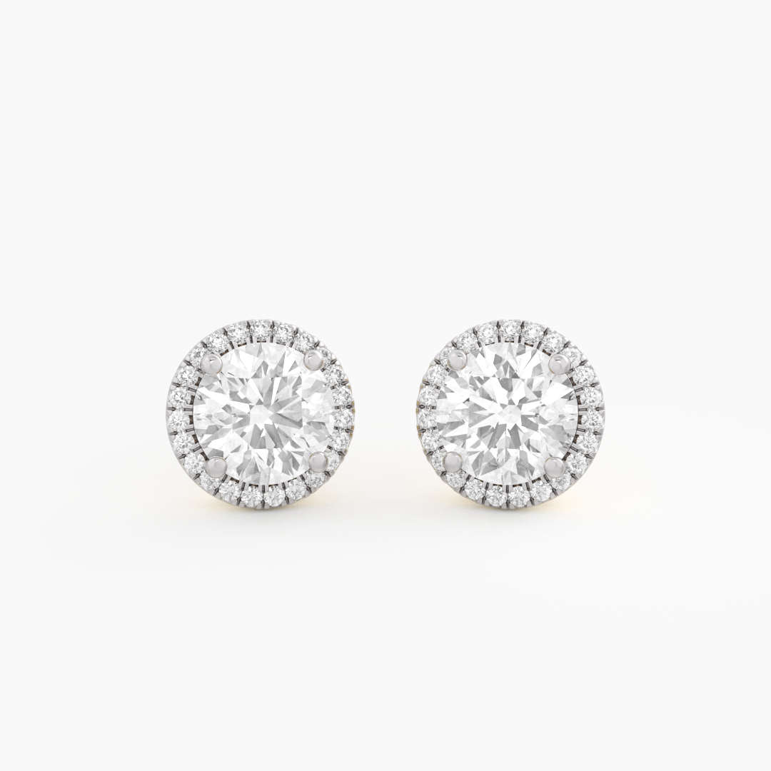 2.17 carat lab grown diamond stud earrings in 14KT yellow gold, front view
