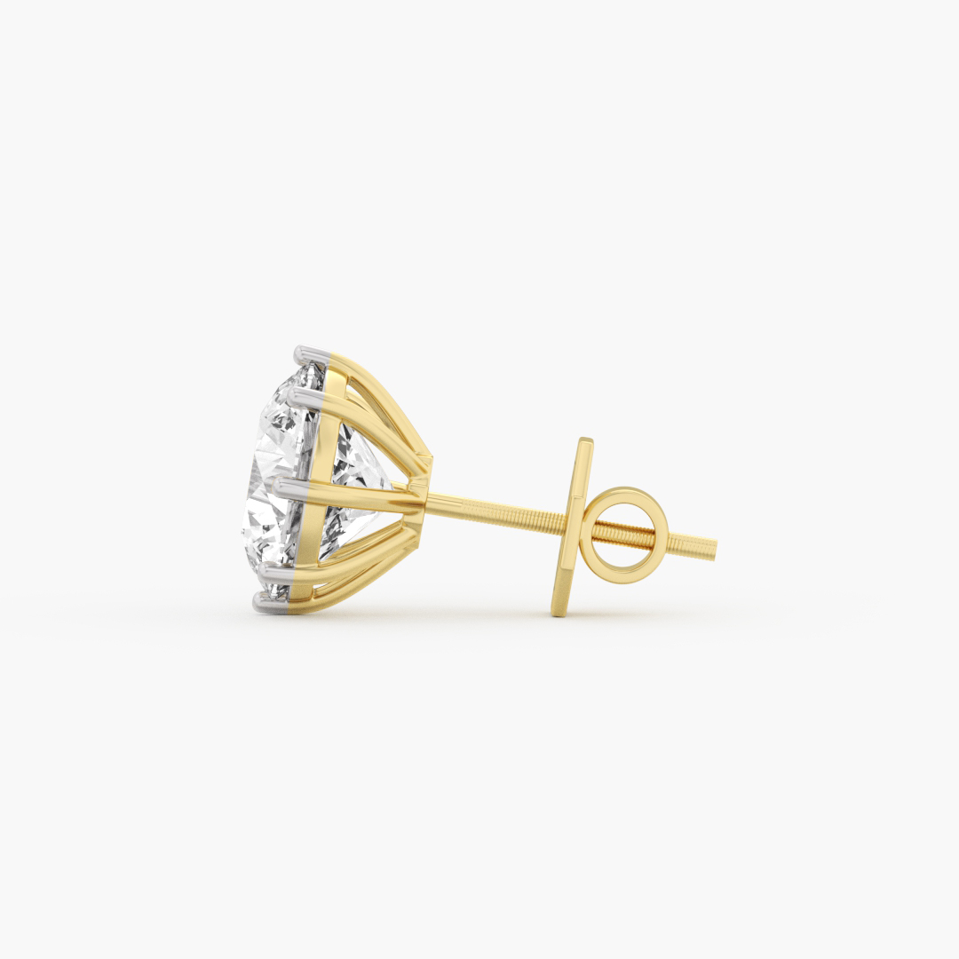 Close-up of the 2 lab grown diamonds on the 10.01 carat stud earrings in 18KT yellow gold