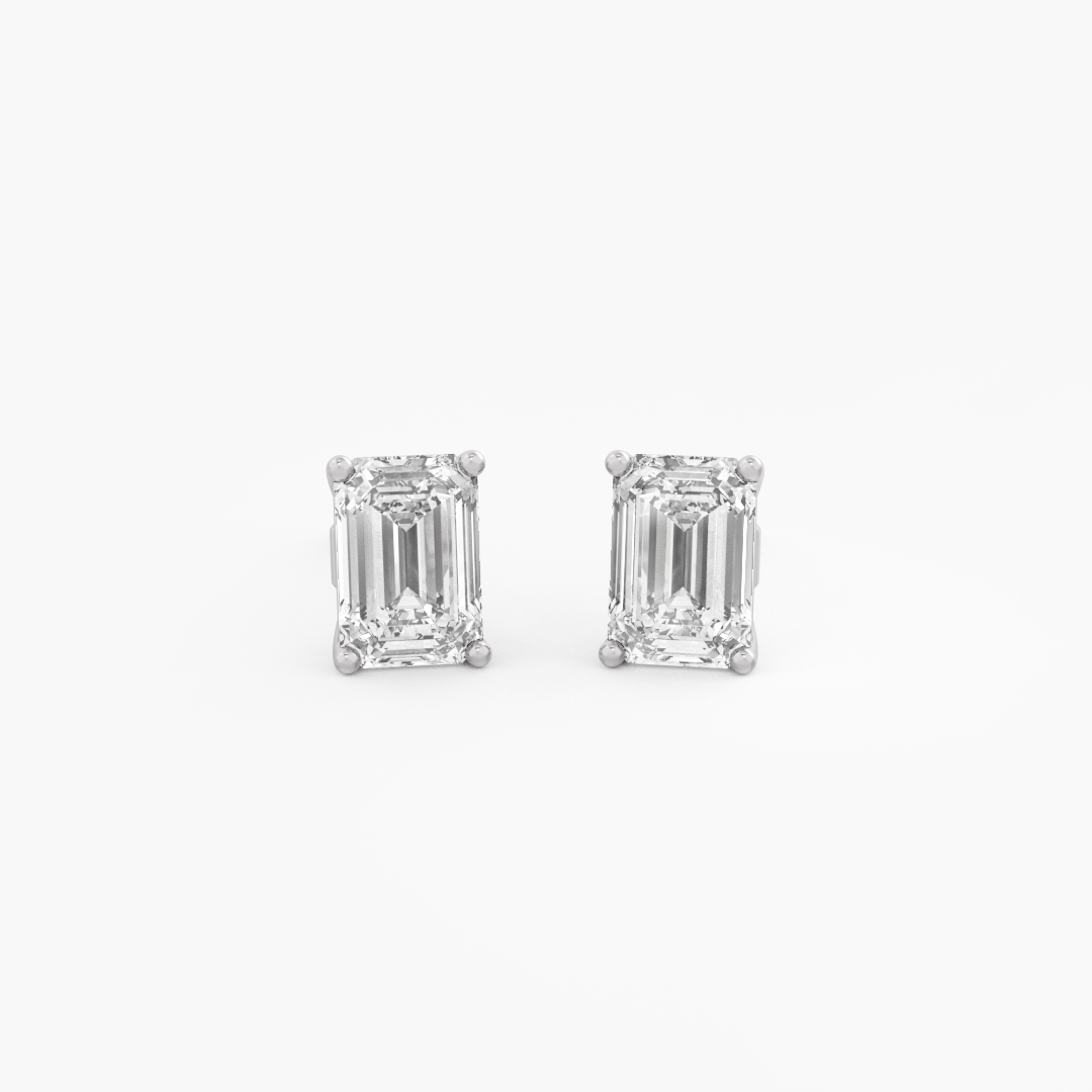 0.97 carat radiant lab grown diamond solitaire stud earrings in 14KT white gold, front view
