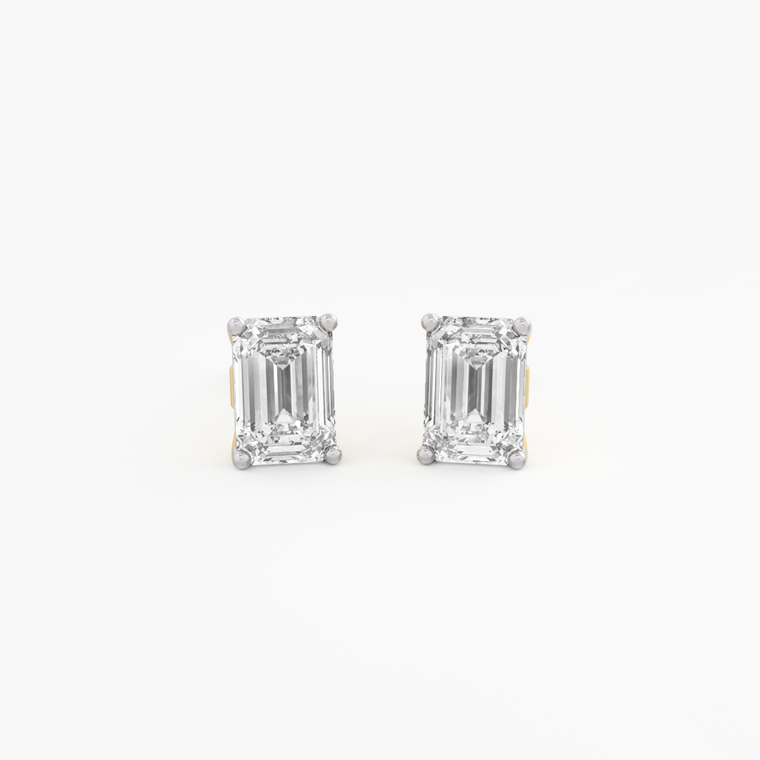 1.04 carat radiant lab grown diamond solitaire stud earrings in 14KT yellow gold, front view