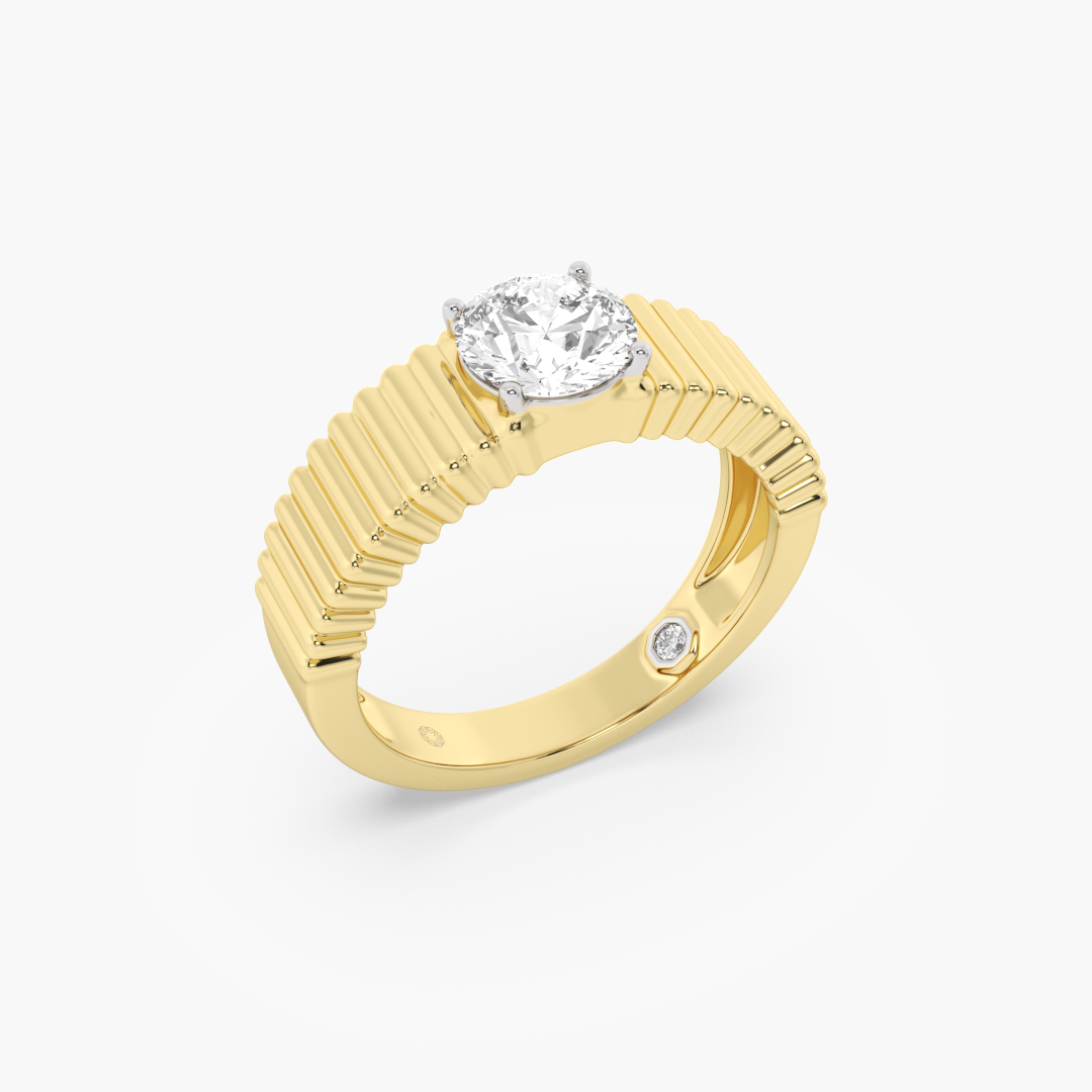 1.08 carat lab grown diamond men's ring in 14KT yellow gold, worn on model