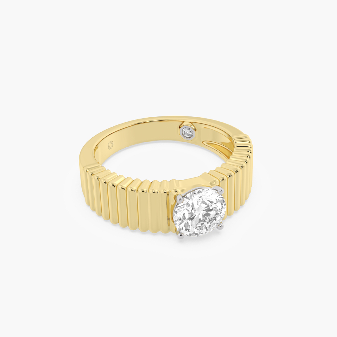 1.08 carat lab grown diamond men's ring in 14KT yellow gold, shown with a scale reference