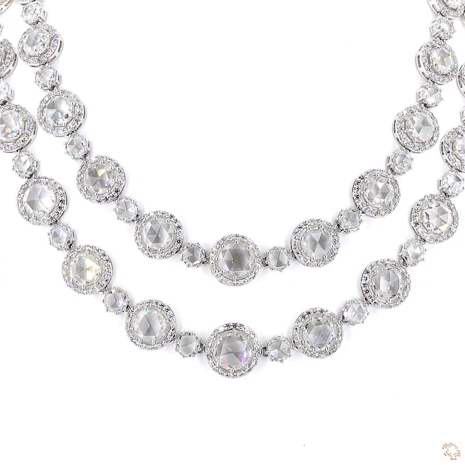 49.40 carat lab grown diamond necklace in 14KT white gold, front view
