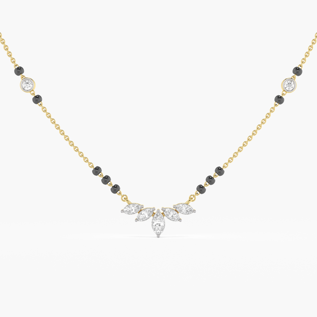 Close-up of the 9 lab grown diamonds on the 1.07 carat tennis necklace in 14KT yellow gold