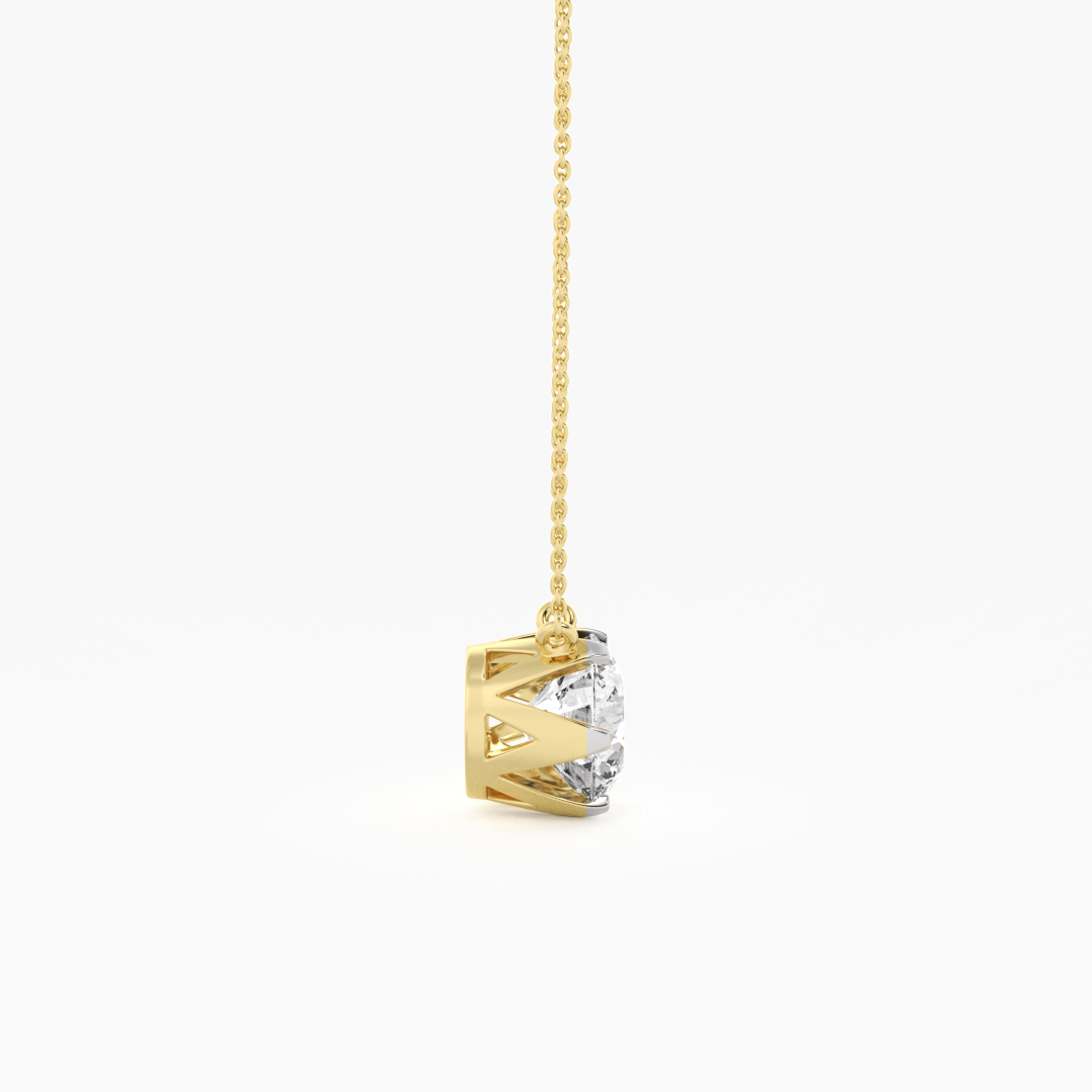 Close-up of the 1 lab grown diamond on the 2.10 carat solitaire pendant in 18KT yellow gold