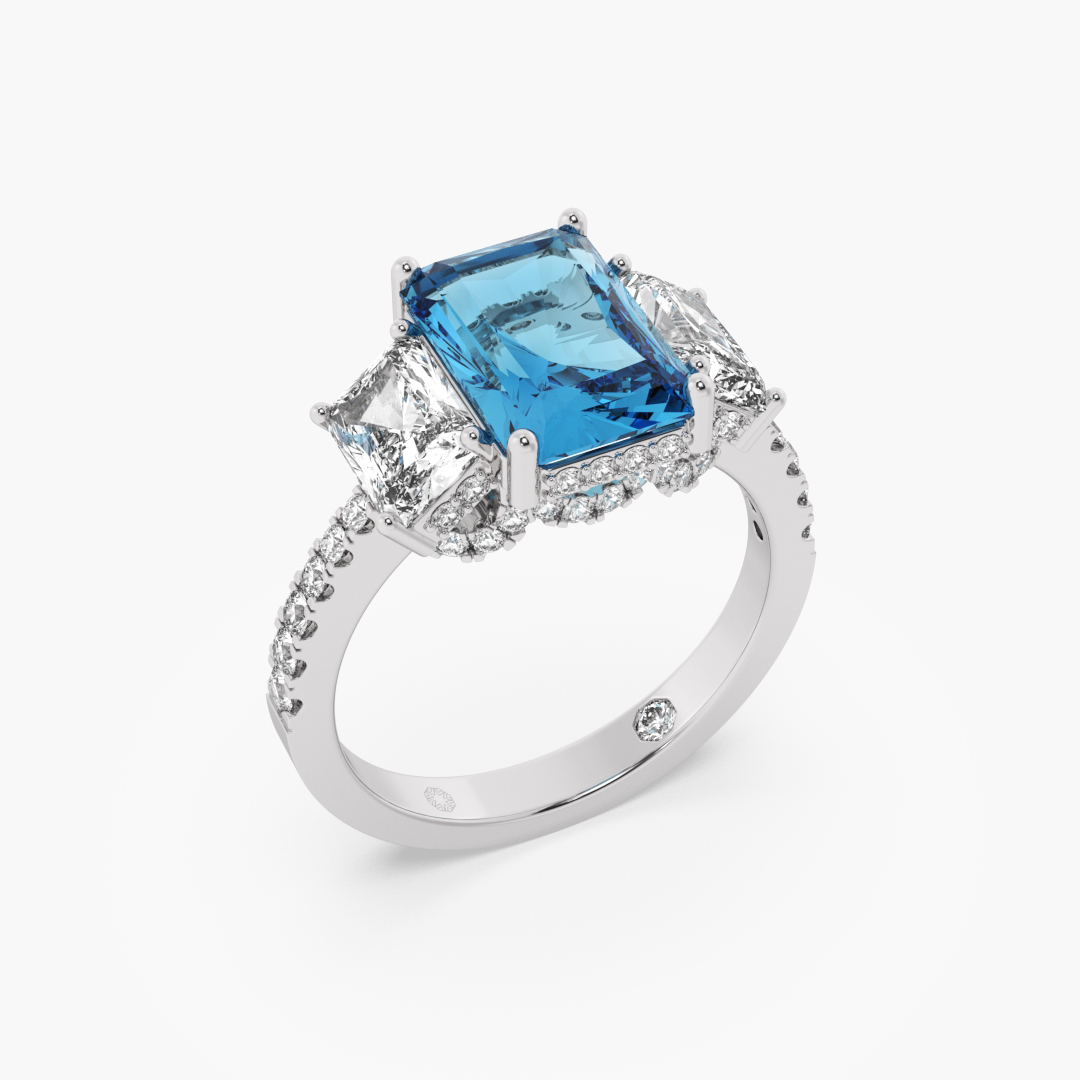 4.26 carat lab grown diamond cocktail ring in 18KT white gold, worn on model