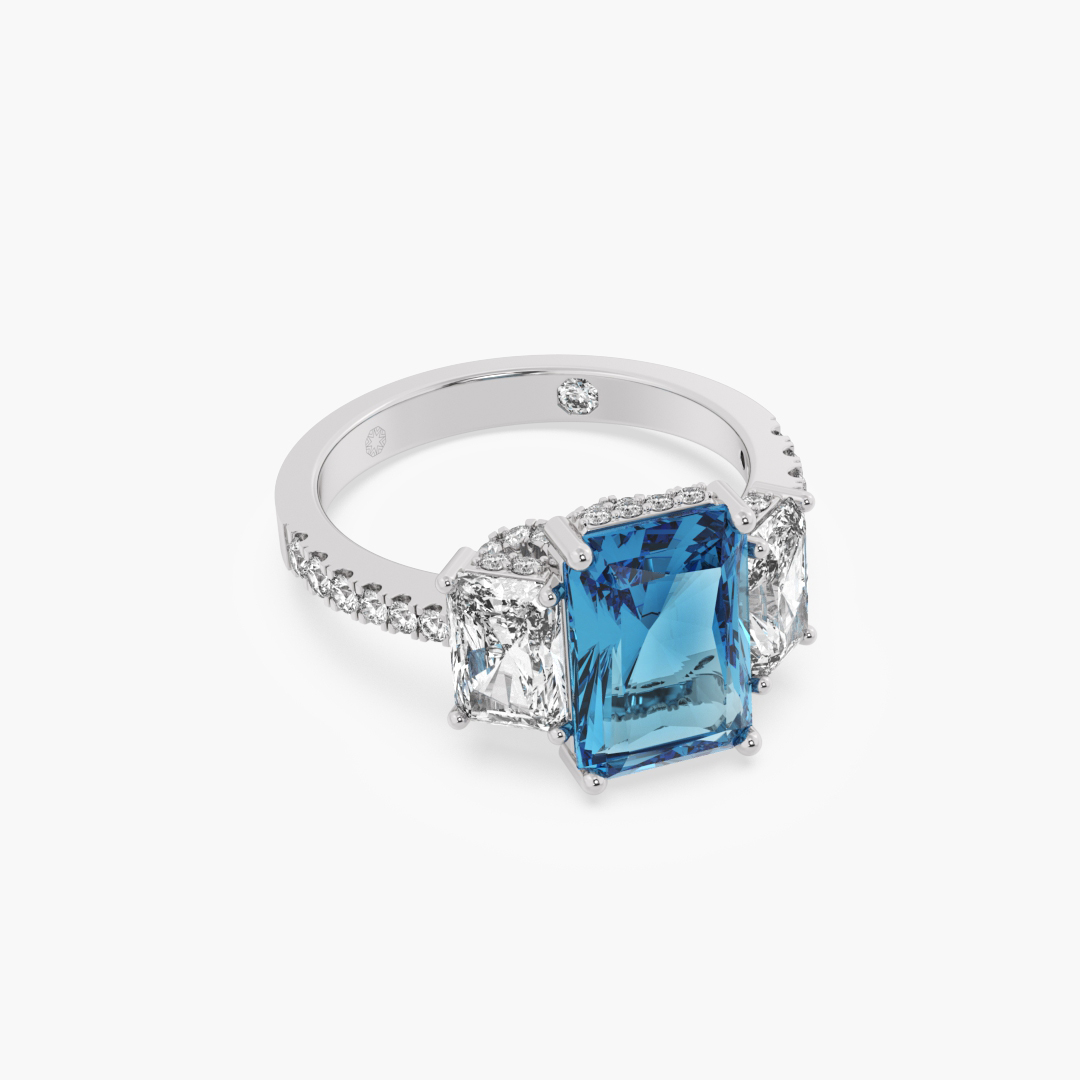 4.26 carat lab grown diamond cocktail ring in 18KT white gold, shown with a scale reference
