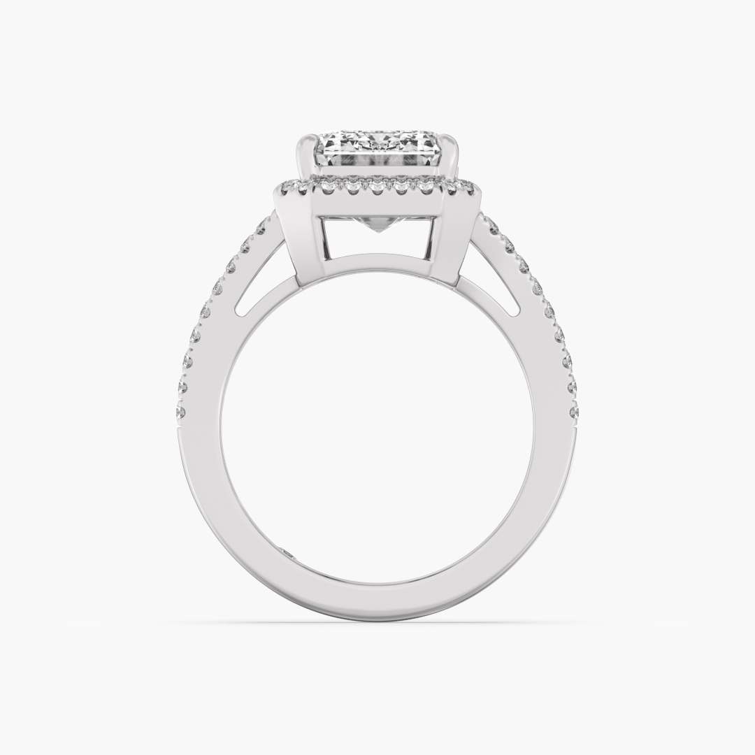Close-up of the 72 lab grown diamonds on the 6.64 carat cocktail ring in 18KT white gold