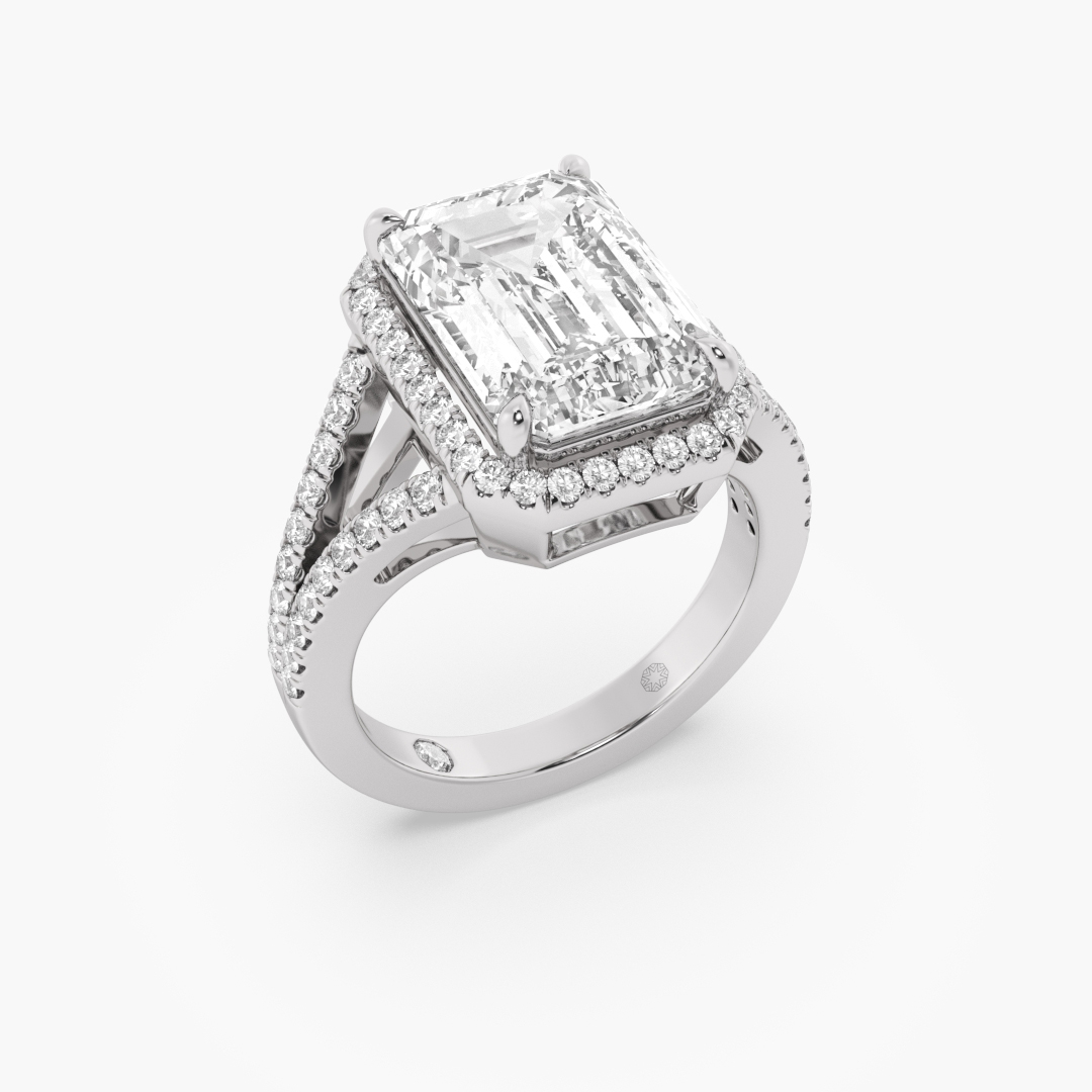6.64 carat lab grown diamond cocktail ring in 18KT white gold, worn on model