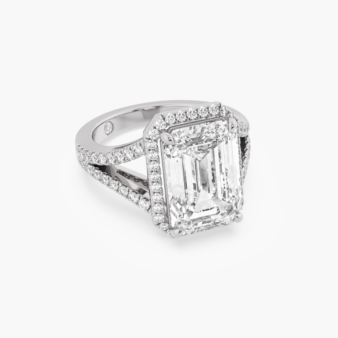 6.64 carat lab grown diamond cocktail ring in 18KT white gold, shown with a scale reference
