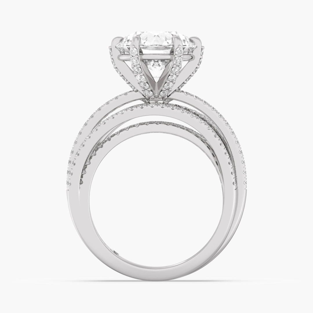 Close-up of the 170 lab grown diamonds on the 4.11 carat solitaire ring in 14KT white gold
