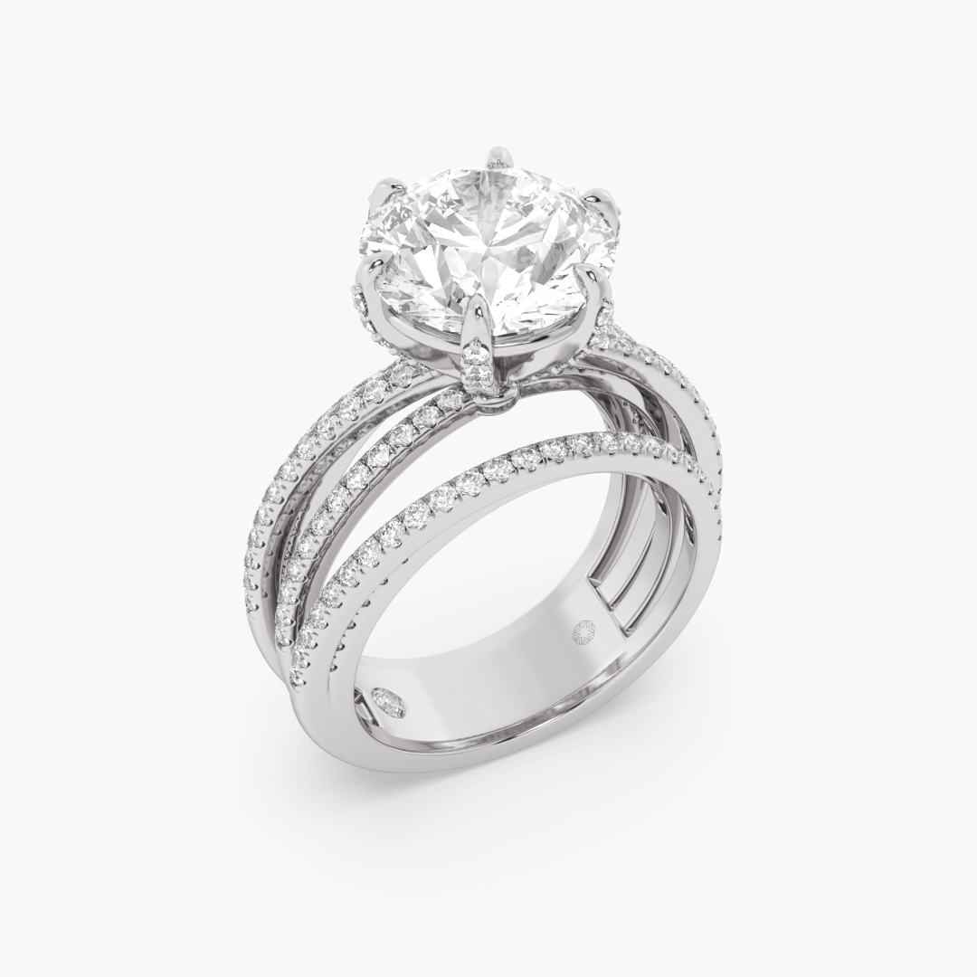 4.11 carat lab grown diamond solitaire ring in 14KT white gold, worn on model
