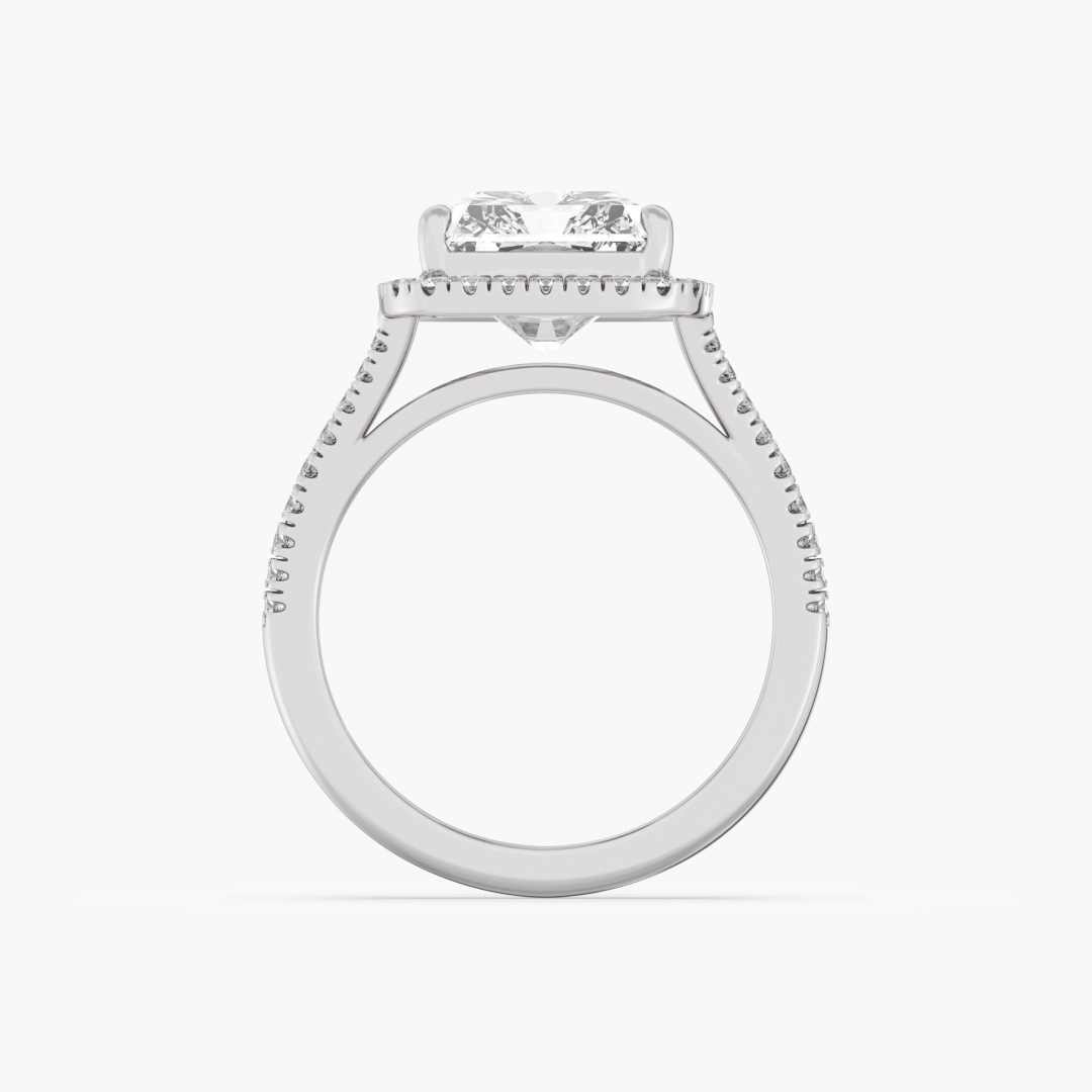 Close-up of the 72 lab grown diamonds on the 6.69 carat solitaire ring in PT950 platinum