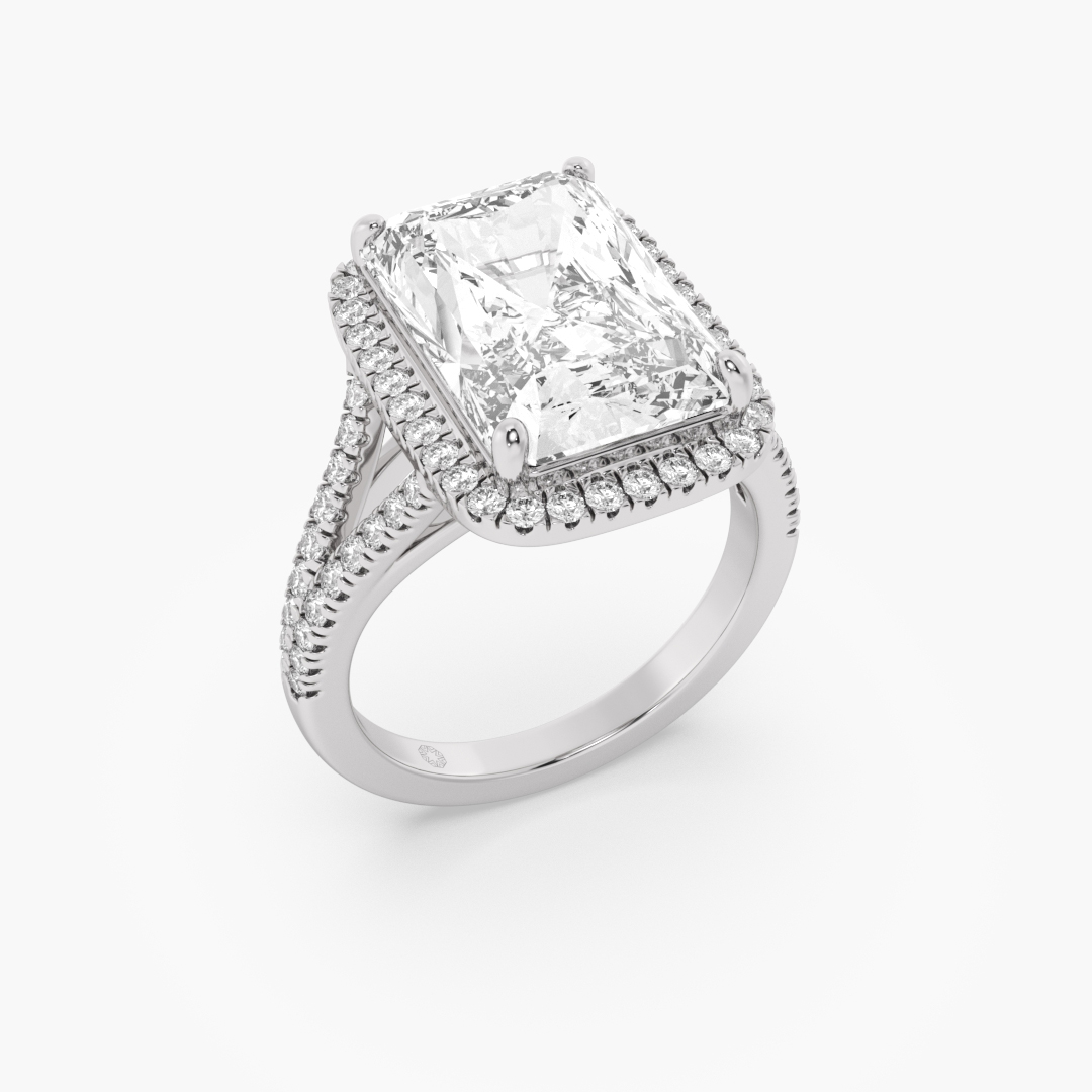 6.69 carat lab grown diamond solitaire ring in PT950 platinum, worn on model