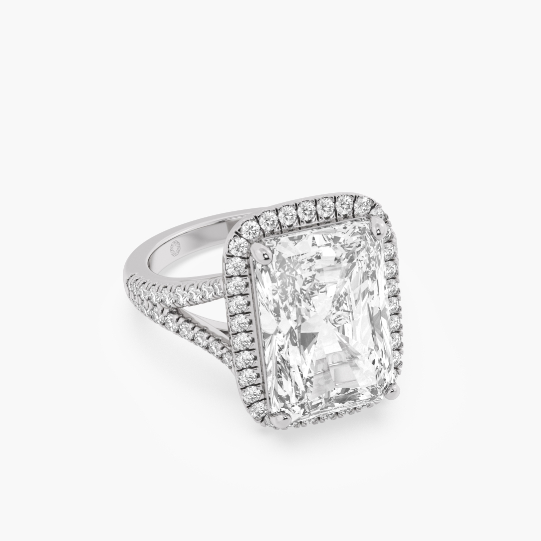 6.69 carat lab grown diamond solitaire ring in PT950 platinum, shown with a scale reference
