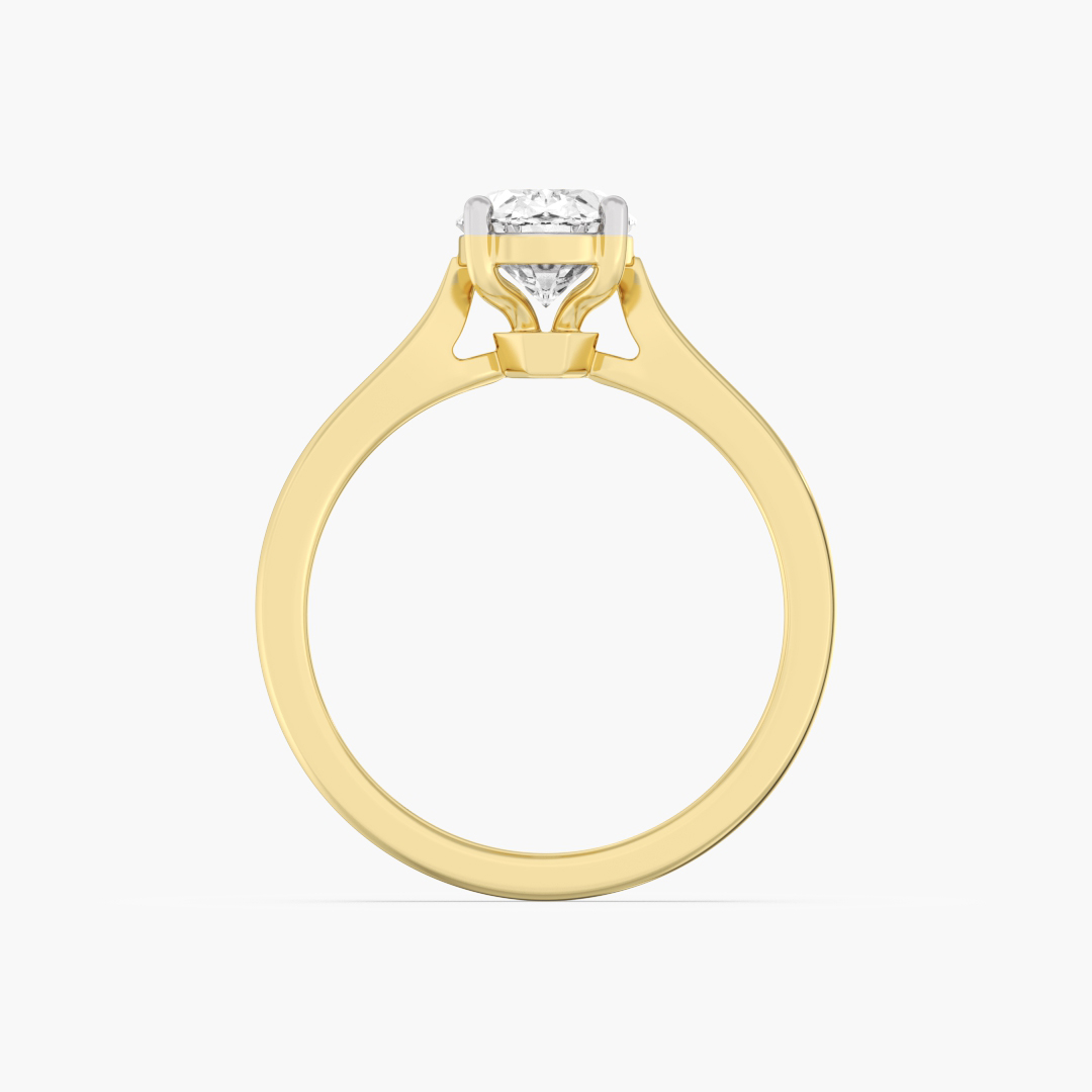 Close-up of the 2 lab grown diamonds on the 1.58 carat solitaire ring in 18KT yellow gold