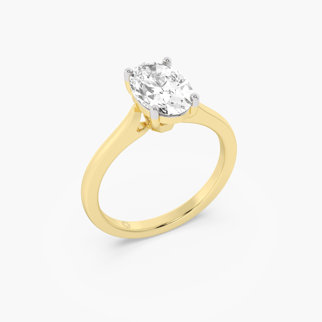1.58 carat lab grown diamond solitaire ring in 18KT yellow gold, worn on model