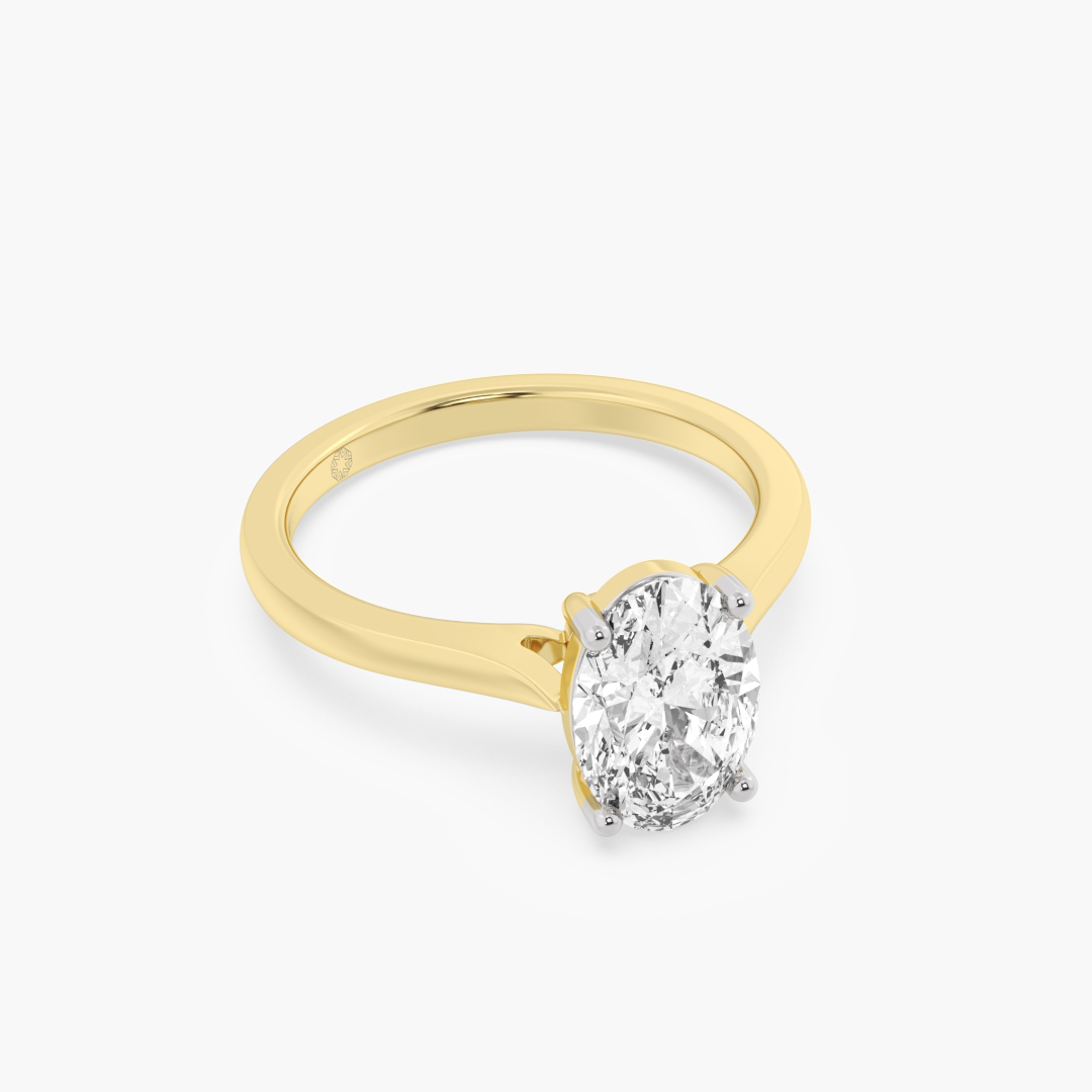 1.58 carat lab grown diamond solitaire ring in 18KT yellow gold, shown with a scale reference