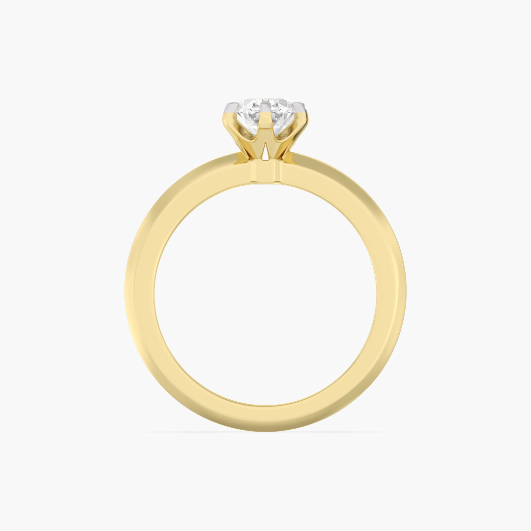 Close-up of the 2 lab grown diamonds on the 1.08 carat solitaire ring in 18KT yellow gold