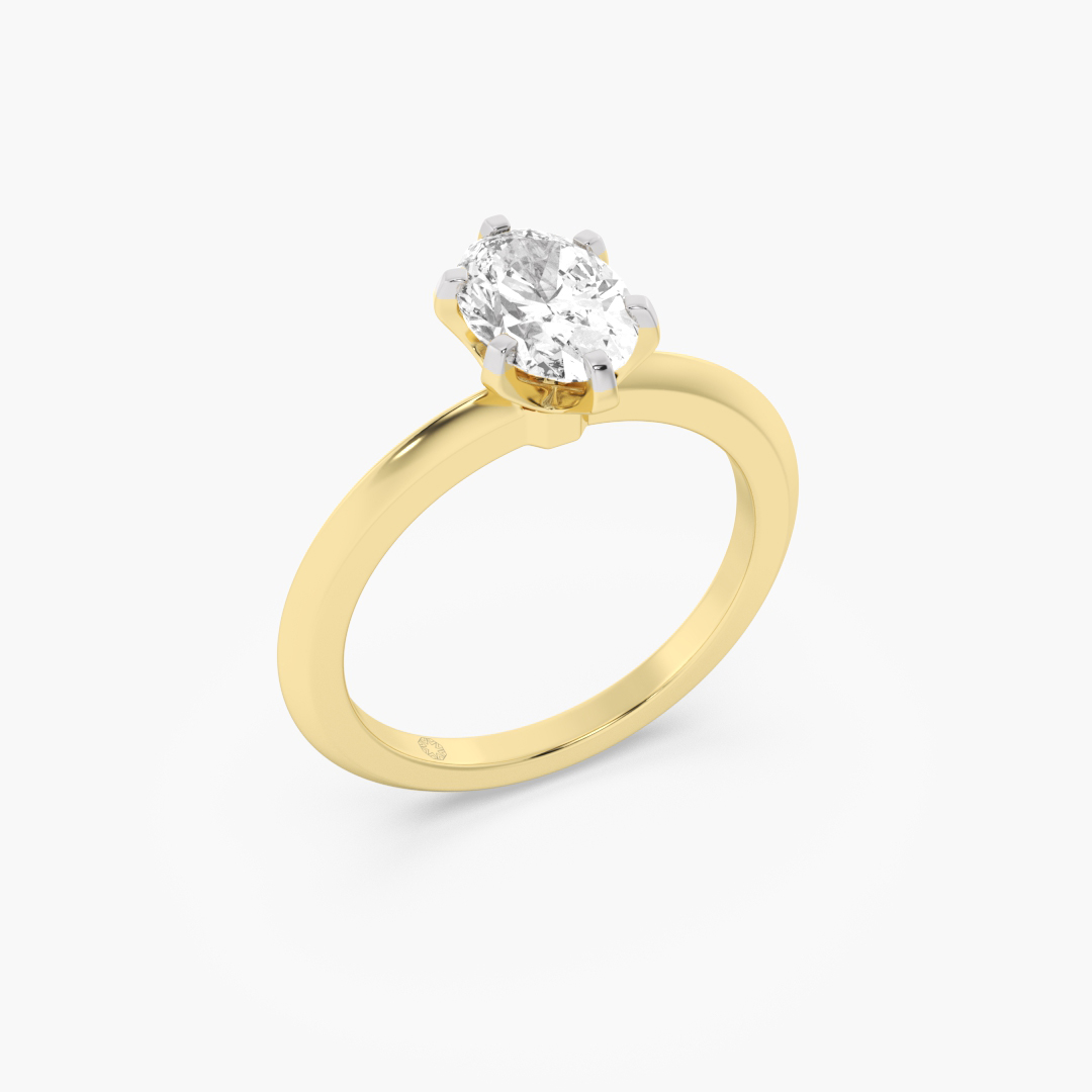 1.08 carat lab grown diamond solitaire ring in 18KT yellow gold, worn on model