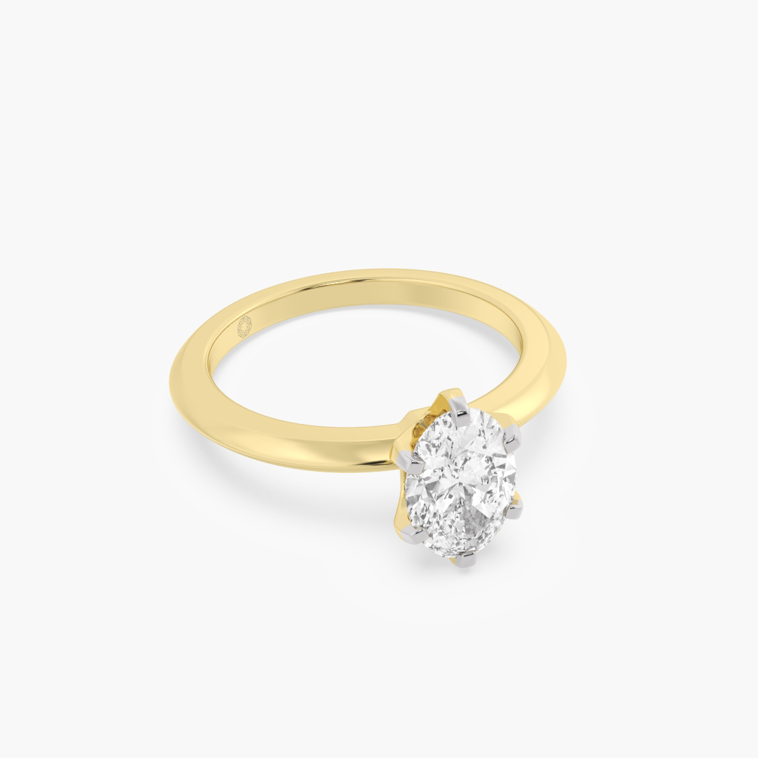 1.08 carat lab grown diamond solitaire ring in 18KT yellow gold, shown with a scale reference