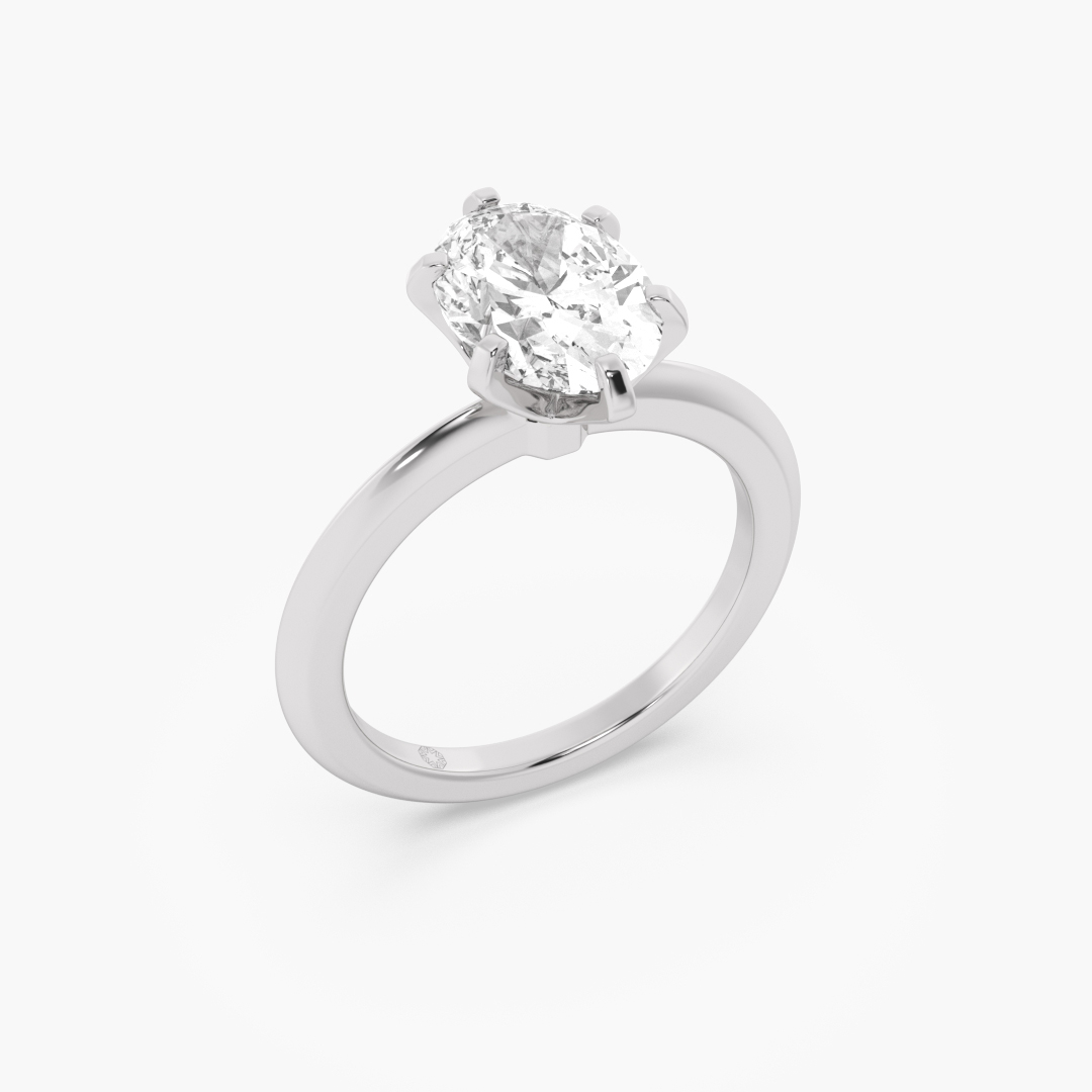 2.08 carat lab grown diamond solitaire ring in 18KT white gold, worn on model