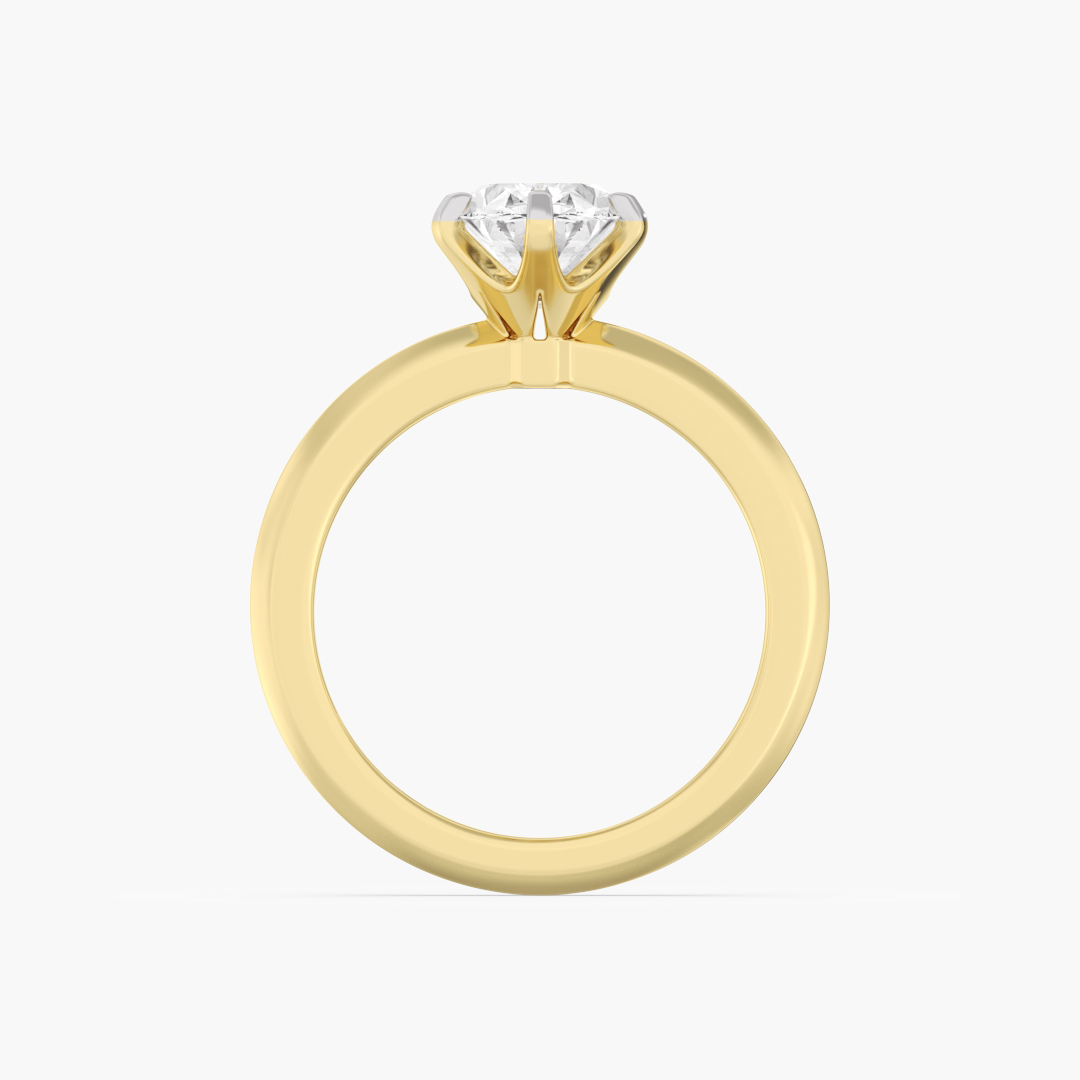 Close-up of the 2 lab grown diamonds on the 2.08 carat solitaire ring in 18KT yellow gold