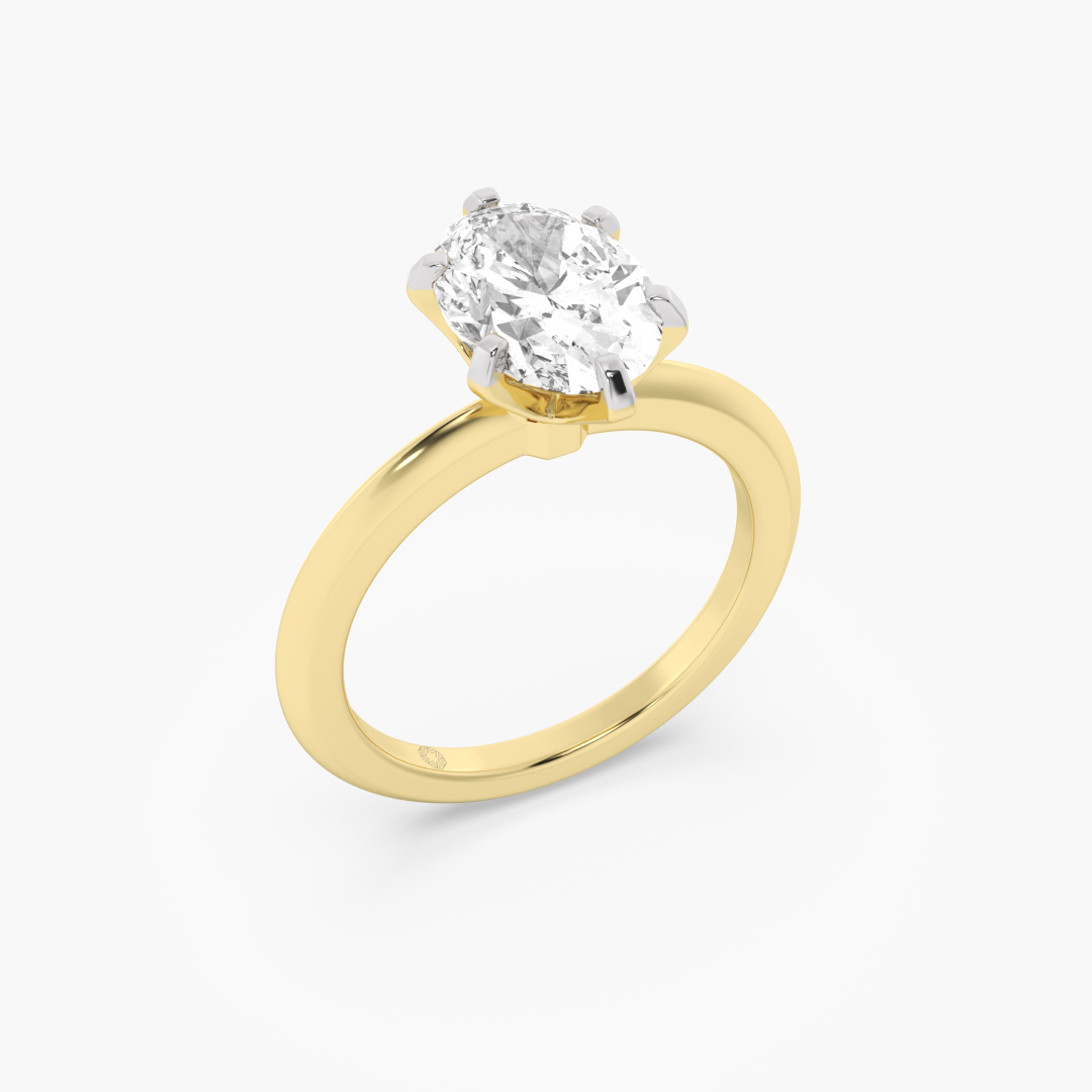 2.08 carat lab grown diamond solitaire ring in 18KT yellow gold, worn on model