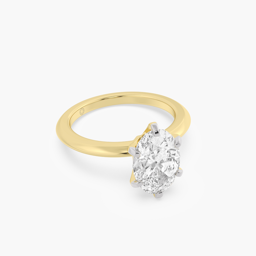 2.08 carat lab grown diamond solitaire ring in 18KT yellow gold, shown with a scale reference