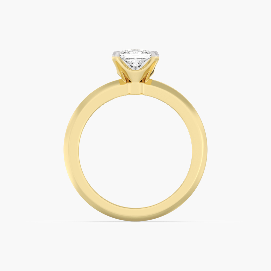 Close-up of the 2 lab grown diamonds on the 1.05 carat solitaire ring in 18KT yellow gold