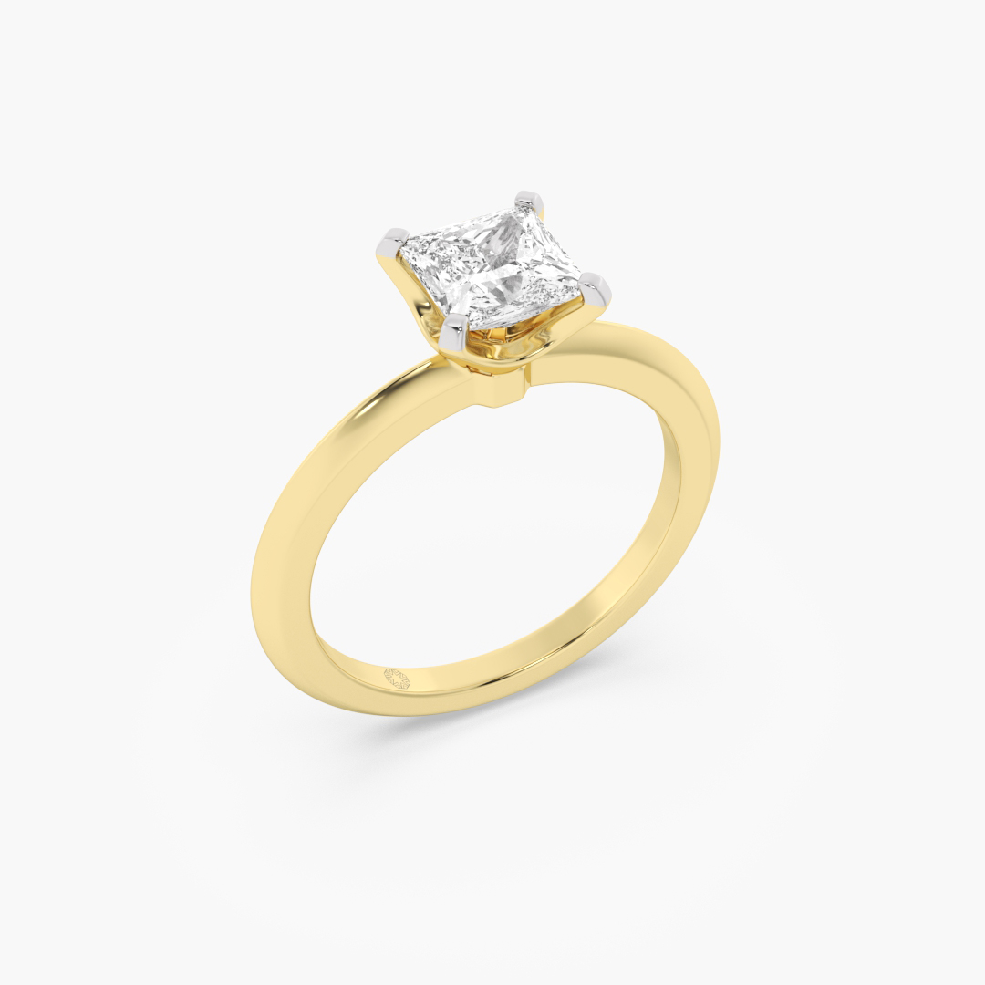 1.05 carat lab grown diamond solitaire ring in 18KT yellow gold, worn on model
