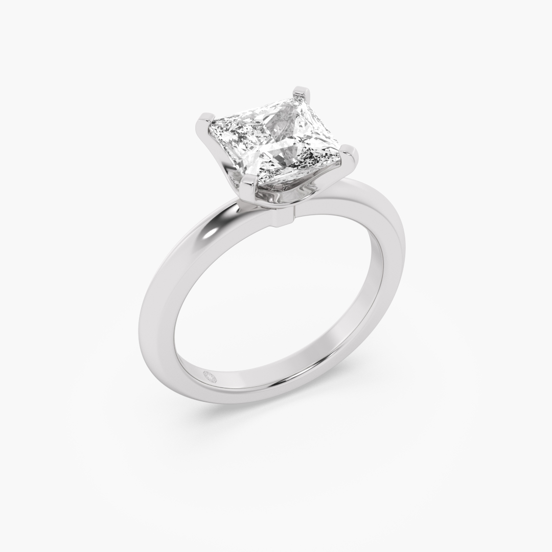 2.05 carat lab grown diamond solitaire ring in 18KT white gold, worn on model