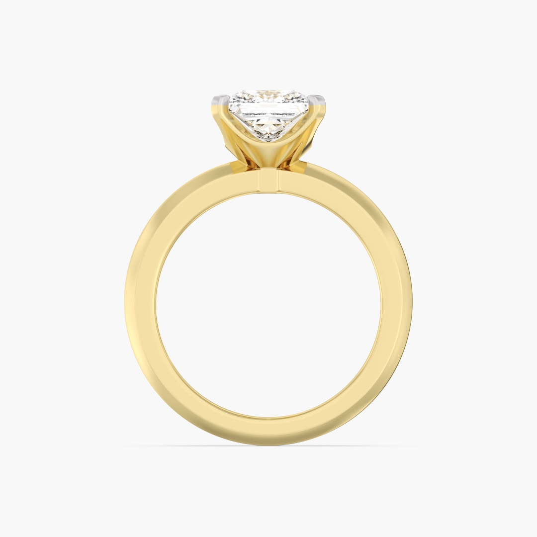 Close-up of the 2 lab grown diamonds on the 2.09 carat solitaire ring in 18KT yellow gold